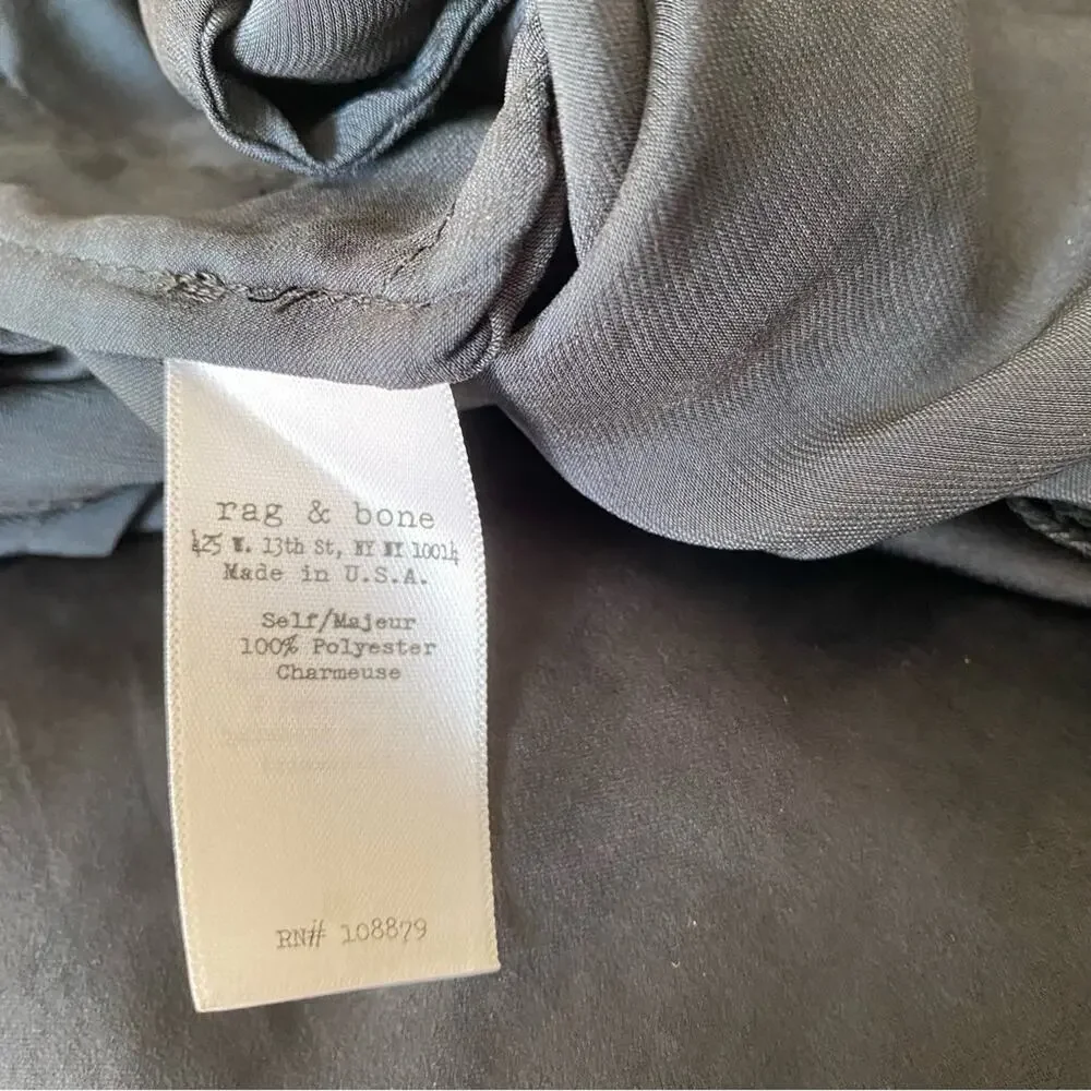 Rag & Bone Racine Black Wide Leg Charmeuse Pleated Pants size 10 High Rise